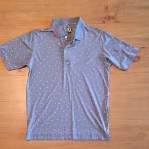 FootJoy Light Blue Micro-Pattern Golf Polo with Coral Trim